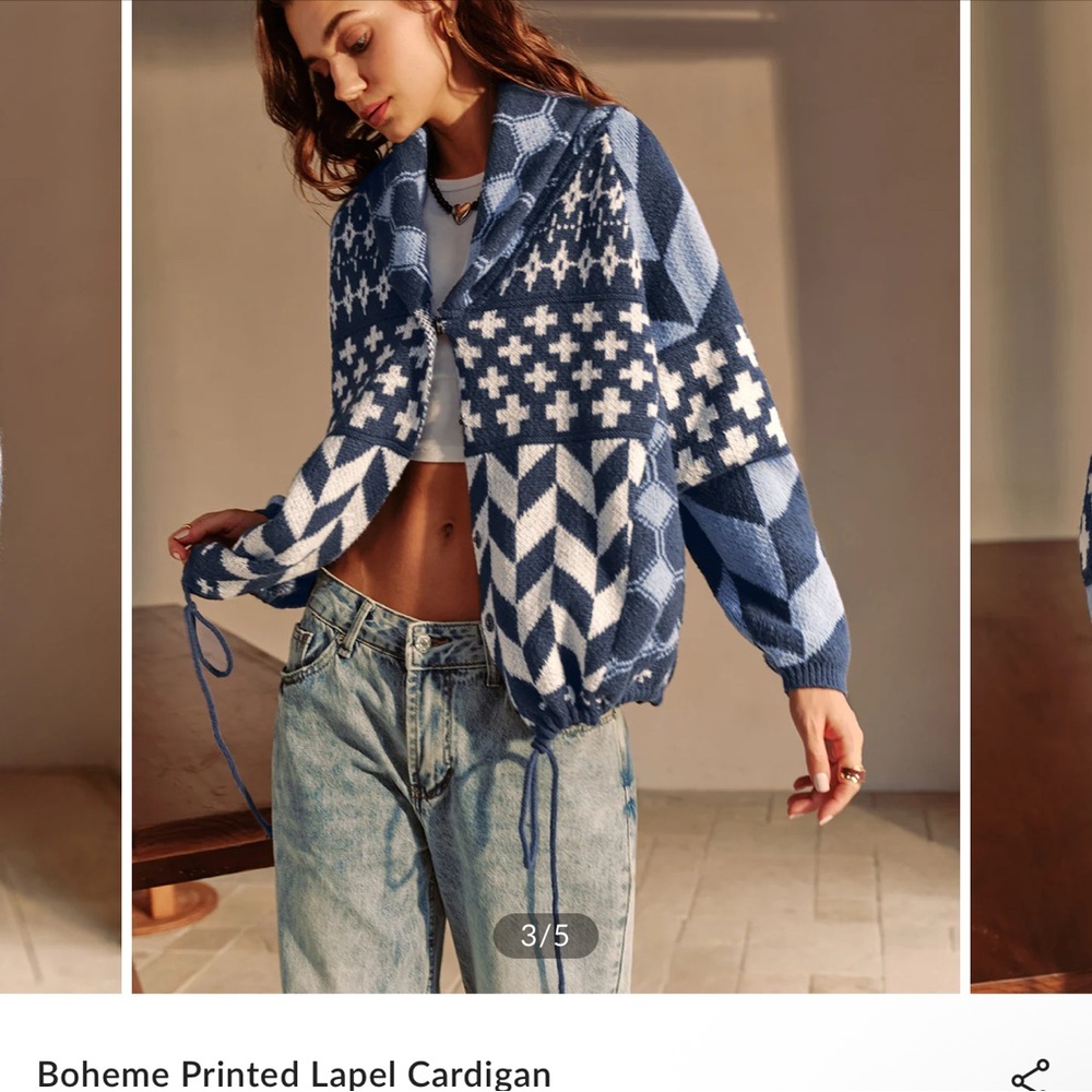 Commense Blue and White Patterned Cardigan